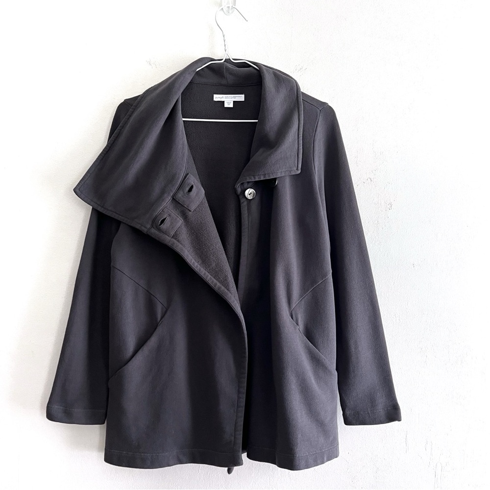 Pure Jill by J.Jill Drape Collar Organic Cotton Cardigan Jacket in Grey